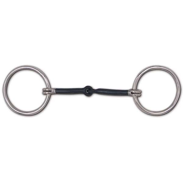 Black Steel Snaffle with Copper Inlay Mouthpiece, Stainless Steel Loose Rings - 3 1/4" Rings, Size: 5"