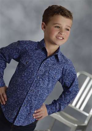 Amarillo Boys Blue Long Sleeve Western Shirt