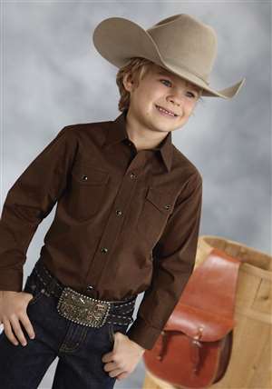 Amarillo Boys Choco Brwn Long Sleeve Western Shirt