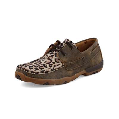 TWISTED X WOMEN'S DRIVING MOCCASINS - DISTRESSED/LEOPARD