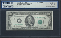 U.S. Federal Reserve, Fr. 2159-L, 100 Dollars, Series 1950 B Signatures: Priest/Anderson 58 TOP About UNC Choice  