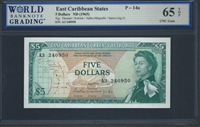 East Caribbean States, P-14a, 5 Dollars, ND (1965) Signatures: Thomas/Kelsick/Salles-Miquelle/Spiers (sig.1) 65 TOP UNC Gem  
