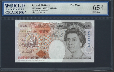 Great Britain, P-386a, 10 Pounds, 1993 (1993-98), 65 TOP UNC Gem