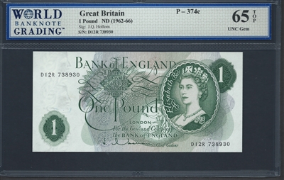 Great Britain, P-374c, 1 Pound, ND (1962-66), 65 TOP UNC Gem