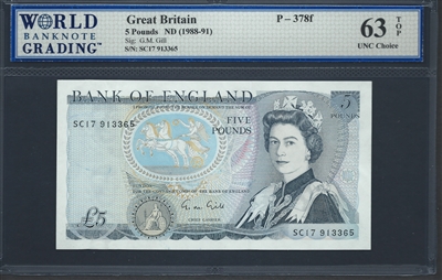Great Britain, P-378f, 5 Pounds, ND (1988-91), 63 TOP UNC Choice