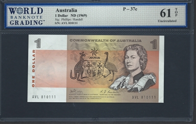 Australia, P-37c, 1 Dollar, ND (1969), 61 TOP Uncirculated