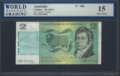 Australia, P-38b, 2 Dollars, ND (1967), 15 Fine Choice