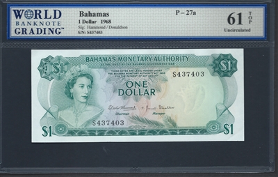 Bahamas, P-27a, 1 Dollar, 1968, 61 TOP Uncirculated