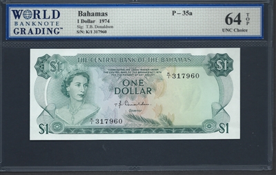 Bahamas, P-35a, 1 Dollar, 1974, 64 TOP UNC Choice
