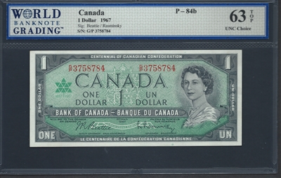Canada, P-084b, 1 Dollar, 1967, 63 TOP UNC Choice