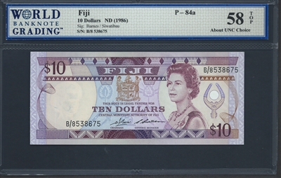 Fiji, P-084a, 10 Dollars, ND (1986), 58 TOP About UNC Choice