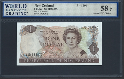 New Zealand, P-169b, 1 Dollar, ND (1985-89), 58 TOP About UNC Choice
