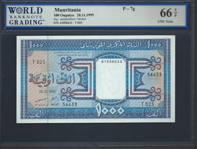 Mauritania, P-07g, 100 Ouguiya, 28.11.1995, Signatures: unidentified/Michel, 66 TOP UNC Gem