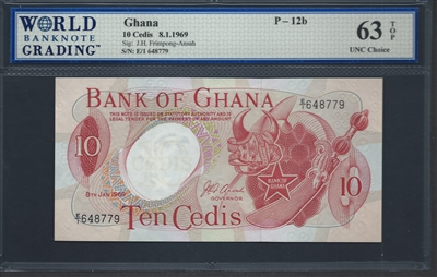 Ghana, P-12b, 10 Cedis, 8.1.1969, Signatures: J.H. Frimpong-Ansah, 63 TOP UNC Choice