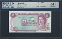 Bermuda, P-29b*, Replacement note, 5 Dollars, 2.1.1981, Signatures: Yearwood/Trued, 64 TOP UNC Choice