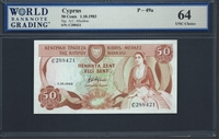 Cyprus, P-49a, 50 Cents, 1.10.1983 Signatures: A.C. Afxediou 64 UNC Choice  