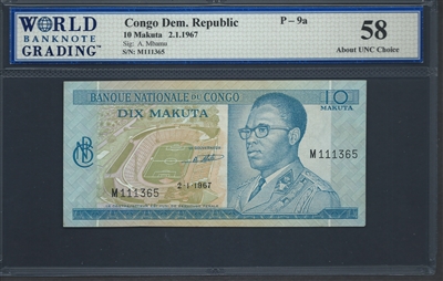 Congo Democratic Republic, P-09a, 10 Makuta, 2.1.1967 Signatures: A. Mbamu 58 About UNC Choice