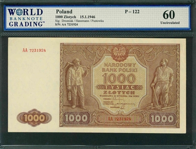 Poland, P-122, 1000 Zlotych, 15.1.1946, Signatures: Drozniak/Hanemann/Pustowka, 60 Uncirculated