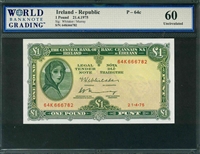 Ireland - Republic, P-64c, 1 Pound, 21.4.1975, Signatures: Whitaker/Murray, 60 Uncirculated