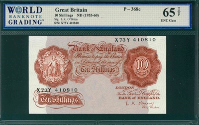 Great Britain, P-368c, 10 Shillings, ND (1955-60), Signatures: L.K. O'Brien,  65 TOP UNC Gem