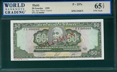 Haiti, P-257s, 50 Gourdes, 1999, Signatures: Jean/Pierre/Cassion,  65 TOP UNC Gem,  SPECIMEN   