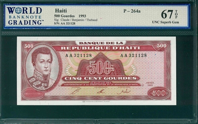Haiti, P-264a, 500 Gourdes, 1993, Signatures: Claude/Benjamin/Thebaud,  67 TOP UNC Superb Gem 