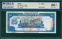 Haiti, P-266as, 25 Gourdes, 2000, Signatures: Jean/Pierre/Cassion,  66 TOP UNC Gem,  SPECIMEN   