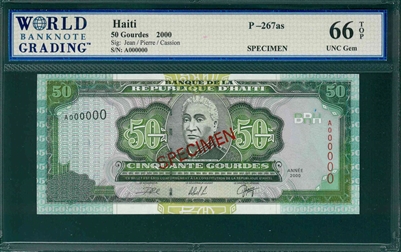 Haiti, P-267as, 50 Gourdes, 2000, Signatures: Jean/Pierre/Cassion,  66 TOP UNC Gem,  SPECIMEN   