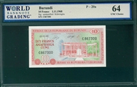 Burundi, P-20a, 10 Francs, 1.11.1968, Signatures: unidentified/Kidwingira,  64 UNC Choice 