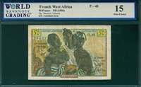 French West Africa, P-45, 50 Francs, ND (1956), Signatures: Montcel/Julienne,  15 Fine Choice 