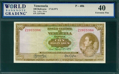 Venezuela, P-48h, 100 Bolivares, 17.8.1971, Signatures: Lafee/Silva,  40 Extremely Fine 