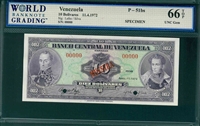 Venezuela, P-51bs, 10 Bolivares, 11.4.1972, Signatures: Lafee/Silva,  66 TOP UNC Gem,  SPECIMEN   