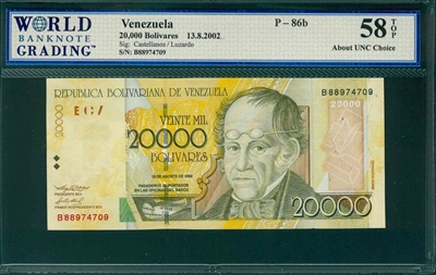 Venezuela, P-86b, 20,000 Bolivares, 13.8.2002, Signatures: Castellanos/Luzardo,  58 TOP About UNC Choice 