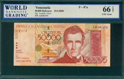 Venezuela, P-87a, 50,000 Bolivares, 29.9.2005, Signatures: Luzardo/Nava,  66 TOP UNC Gem 