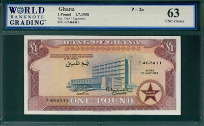 Ghana, P-02a, 1 Pound, 1.7.1958, Signatures: Osei/Eggleston,  63 UNC Choice 