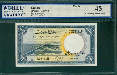 Sudan, P-08e, 1 Pound, 7.2.1968, Signatures: A. Mayrgani,  45 Extremely Fine Choice 