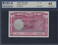 South Viet Nam, P-3s, 10 Dong, ND (1955) Signatures: Dong/Quy, 61 Uncirculated