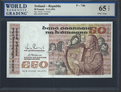 Ireland - Republic, P-74b, 50 Pounds, 5.11.1991, Signatures: Doyle/Cromien, 65 TOP UNC Gem
