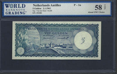 Netherlands Antilles, P-01a, 5 Gulden, 2.1.1962, Signatures: Van der Heul/Krafft, 58 TOP About UNC Choice