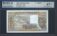 West African States, P-406Da, 1000 Francs, 1988, Signatures: Fadiga/Kone (sig. 14), 67 TOP UNC Superb Gem