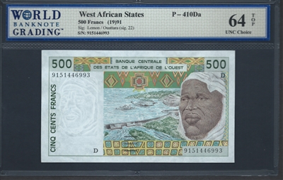 West African States, P-410Da, 500 Francs, (19)91, Signatures: Lemon/Ouattara (sig. 22), 64 TOP UNC Choice