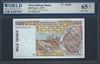West African States, P-411Di, 1000 Francs, (19)99, Signatures: Gnandou/Banny (sig. 29), 65 TOP UNC Gem