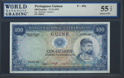 Portuguese Guinea, P-45a, 100 Escudos, 17.12.1971, Signatures: Machado/Sanches, 55 TOP About UNC