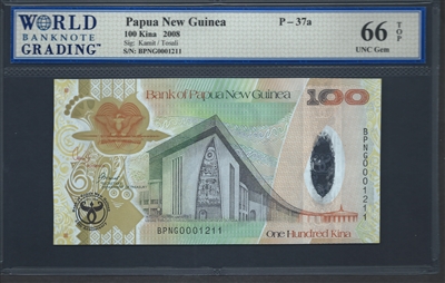 Papua New Guinea, P-37a, 100 Kina, 2008, Signatures: Kamit/Tosali, 66 TOP UNC Gem