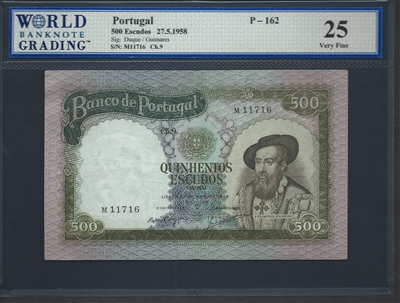 Portugal, P-162, 500 Escudos, 27.5.1958, Signatures: Duque/Guimares, 25 Very Fine