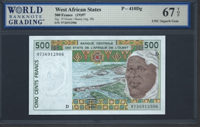 West African States, P-410Dg, 500 Francs, (19)97, Signatures: N'Goran/Banny (sig. 28), 67 UNC Superb Gem