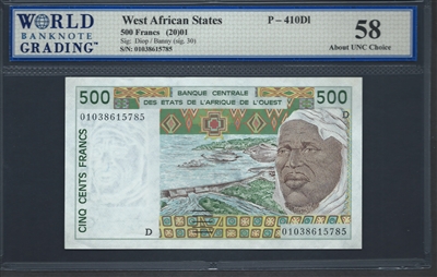 West African States, P-410Dl, 500 Francs, (20)01, Signatures: Diop/Banny (sig. 30), 58 About UNC Choice