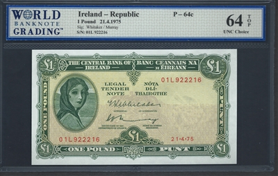 Ireland - Republic, P-64c, 1 Pound, 21.4.1975, Signatures: Whitaker/Murray, 64 TOP UNC Choice