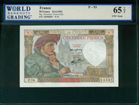 France, P-093, 50 Francs, 24.4.1941, Signatures: Rousseau/Favre-Gilly, 65 TOP UNC Gem