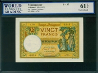 Madagascar, P-37, 20 Francs, ND (1937), Signatures: Chaudun/Dejouany, 61 TOP Uncirculated